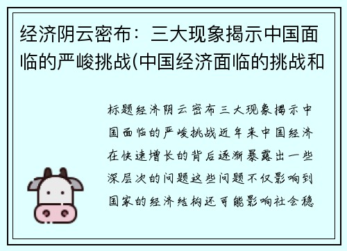 经济阴云密布：三大现象揭示中国面临的严峻挑战(中国经济面临的挑战和机遇)